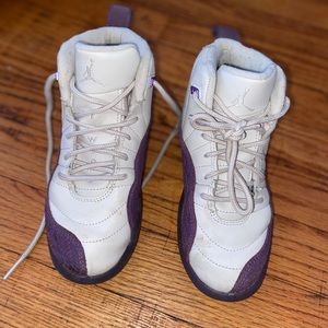 Purple and white Jordan 12s little girls